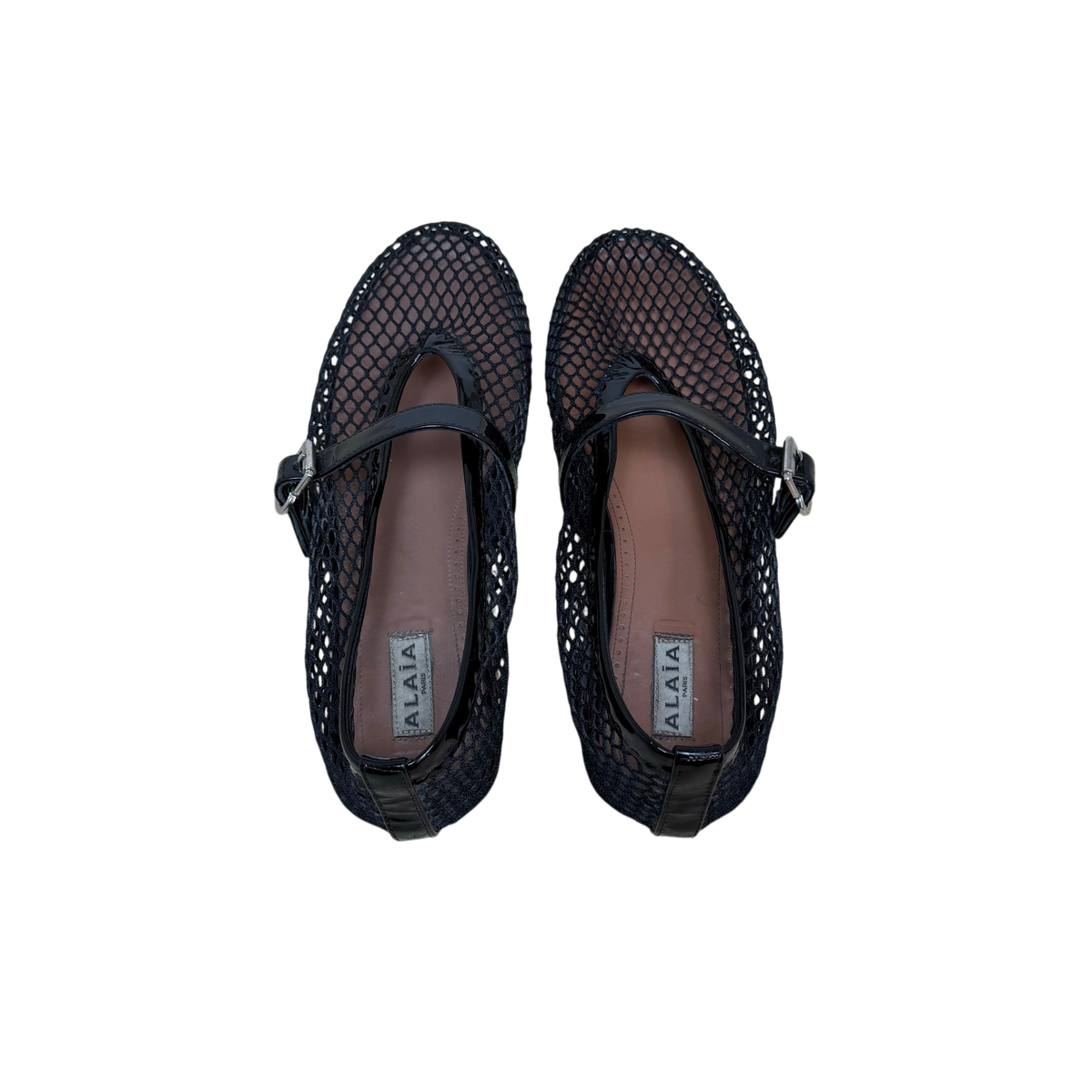Alaia Fishnet Patent Leather Ballet Flats Black (Size EU39.5)