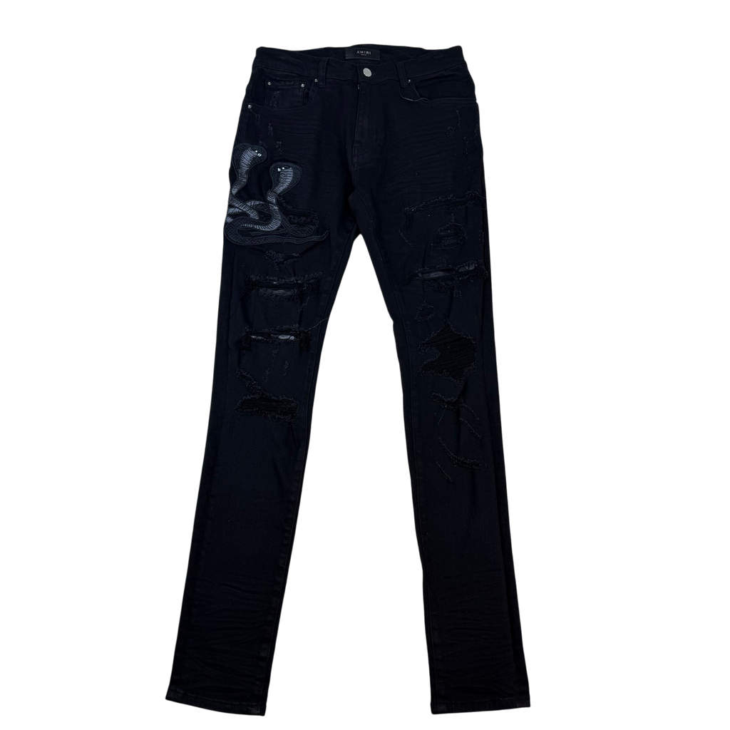 Amiri Snake Patch Distressed Jeans Black (Size 31”)
