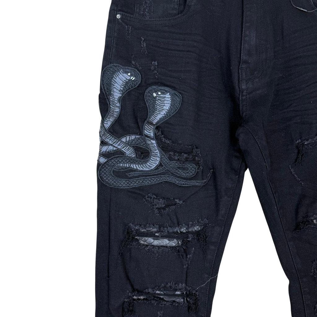 Amiri Snake Patch Distressed Jeans Black (Size 31”)