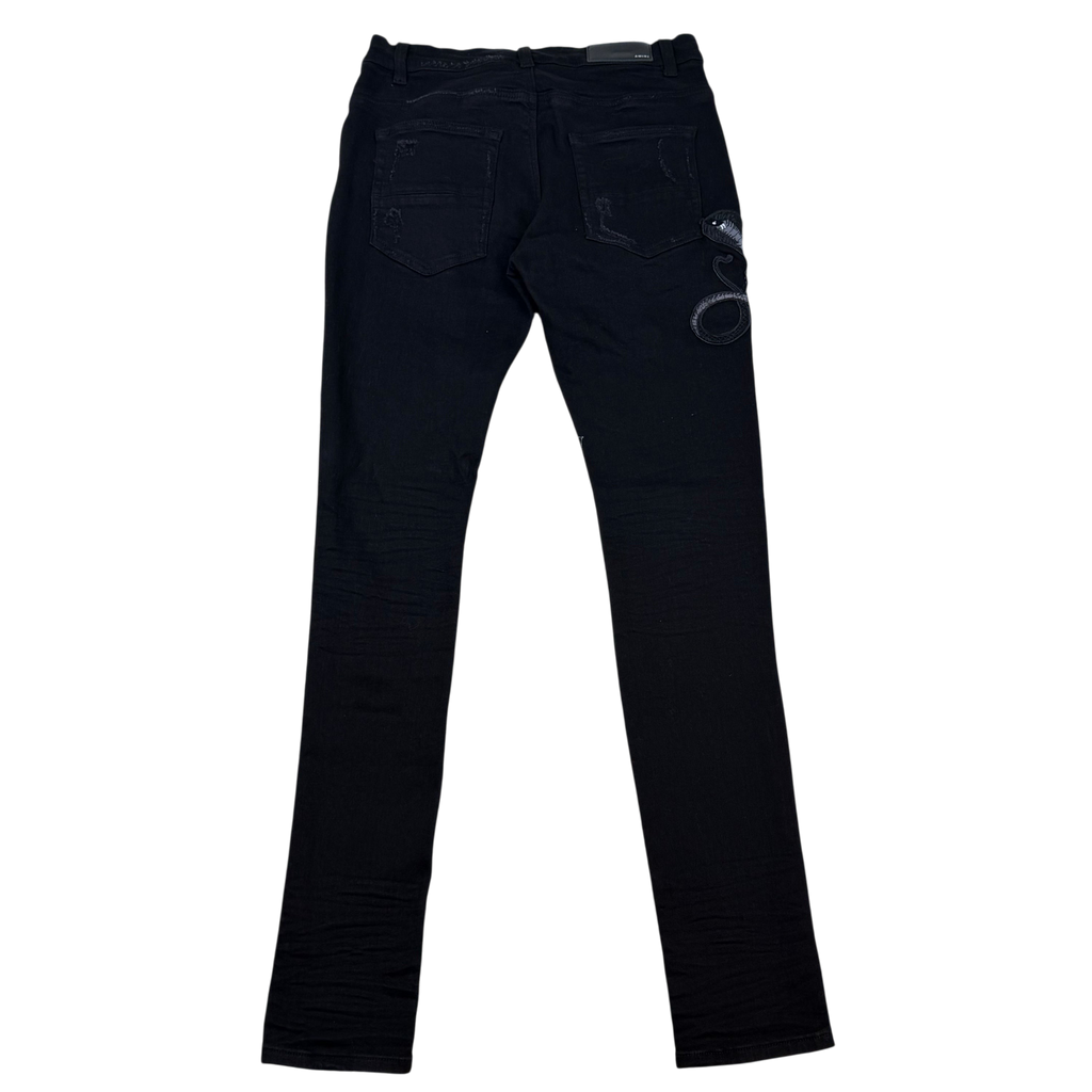 Amiri Snake Patch Distressed Jeans Black (Size 31”)