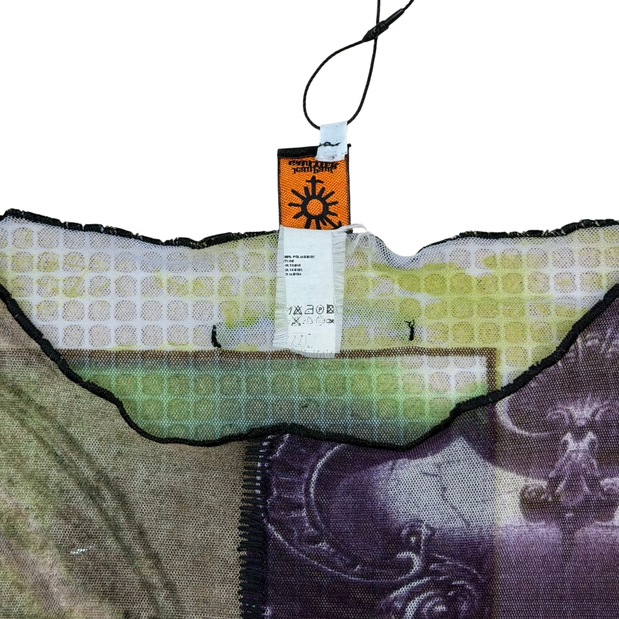 Jean Paul Gaultier SS98 Soleil Patchwork Graphic Mesh Top (Size L)