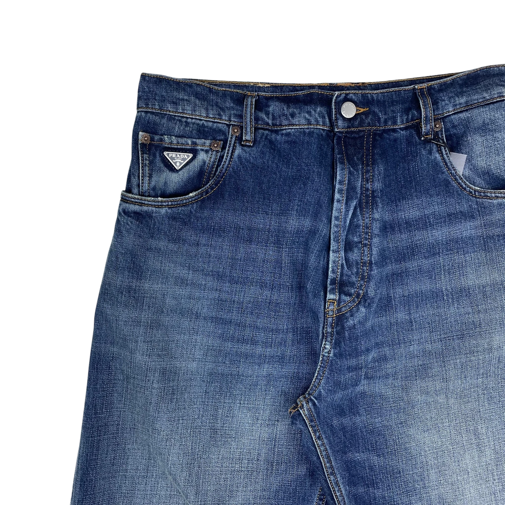 Prada Triangle Plaque Logo Jeans Washed Blue (Size 35”)