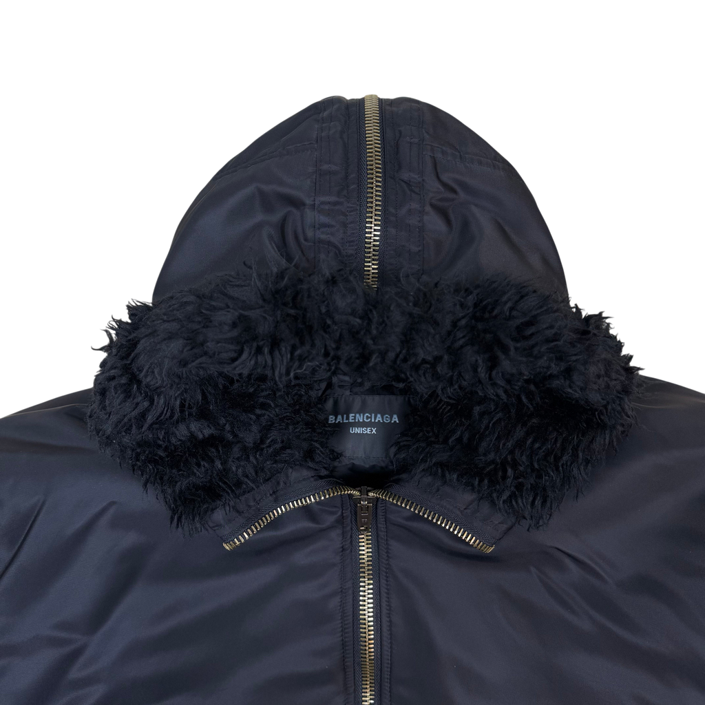 Balenciaga AW24 Faux Fur Hooded Bomber Jacket Black (Size L)