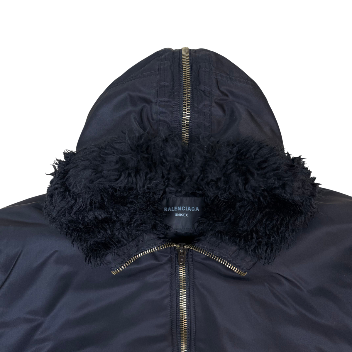 Balenciaga AW24 Faux Fur Hooded Bomber Jacket Black (Size L)