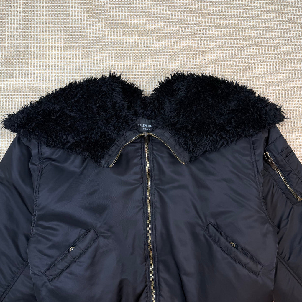 Balenciaga AW24 Faux Fur Hooded Bomber Jacket Black (Size L)