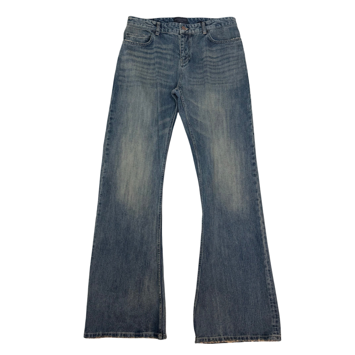 Balenciaga FW23 Bootcut
Flared Dirt Wash Denim Jeans Blue (Size XL)