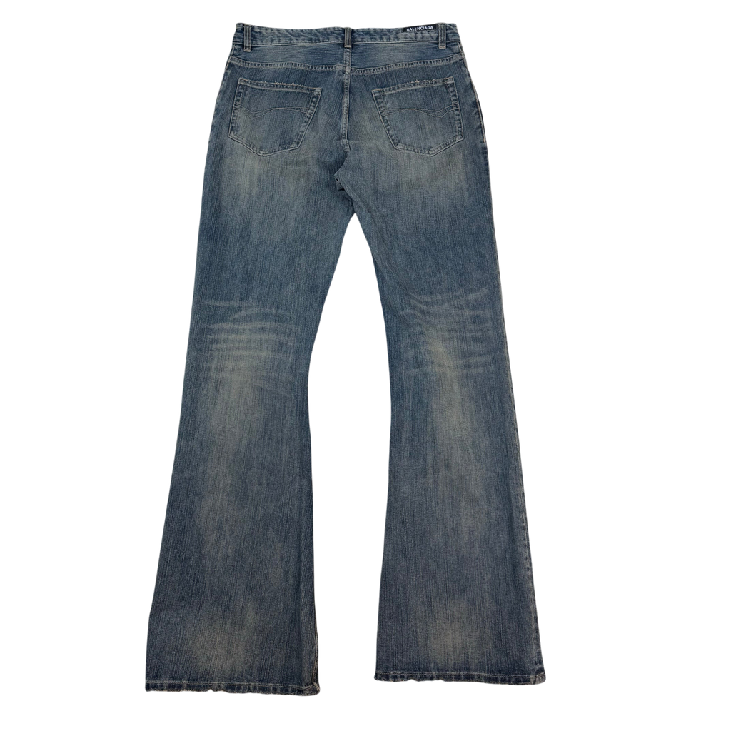 Balenciaga FW23 Bootcut
Flared Dirt Wash Denim Jeans Blue (Size XL)