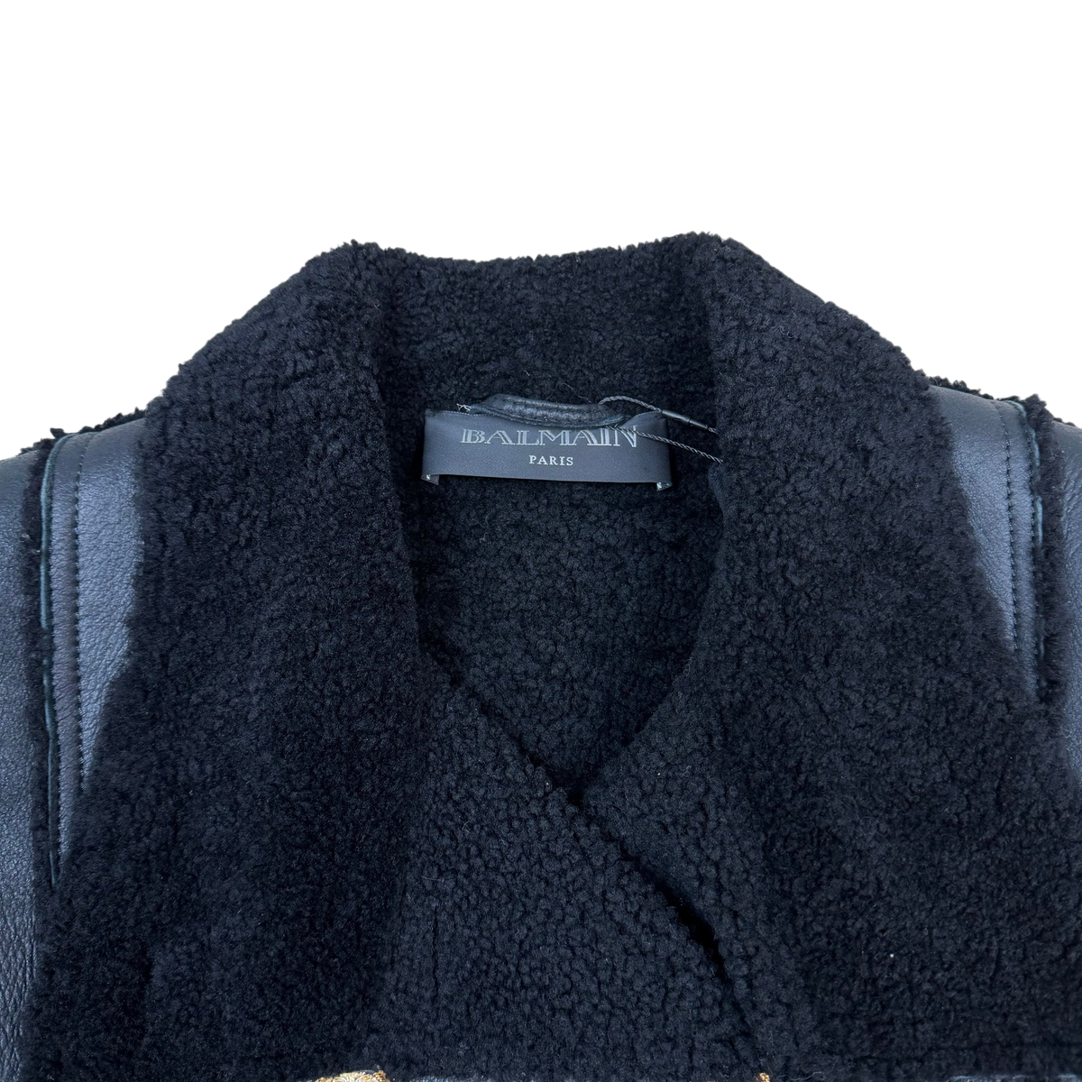 Balmain 2010s Double Breasted Shearling Leather Jacket Black (Size 38)