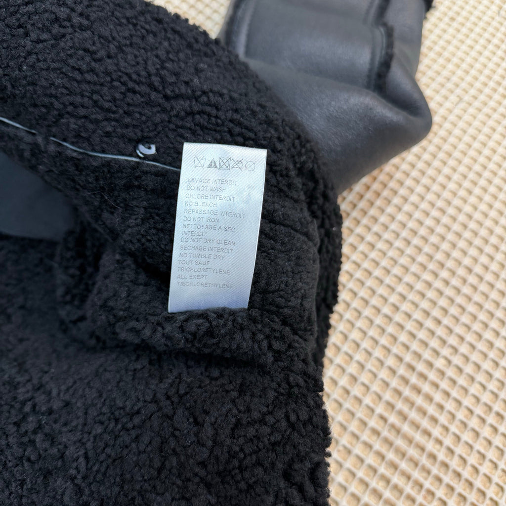 Balmain 2010s Double Breasted Shearling Leather Jacket Black (Size 38)