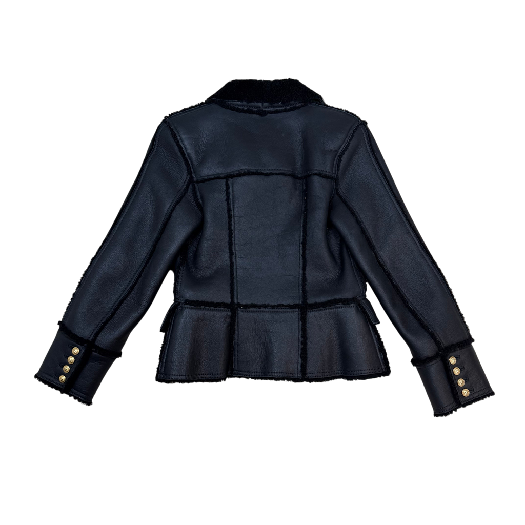 Balmain 2010s Double Breasted Shearling Leather Jacket Black (Size 38)