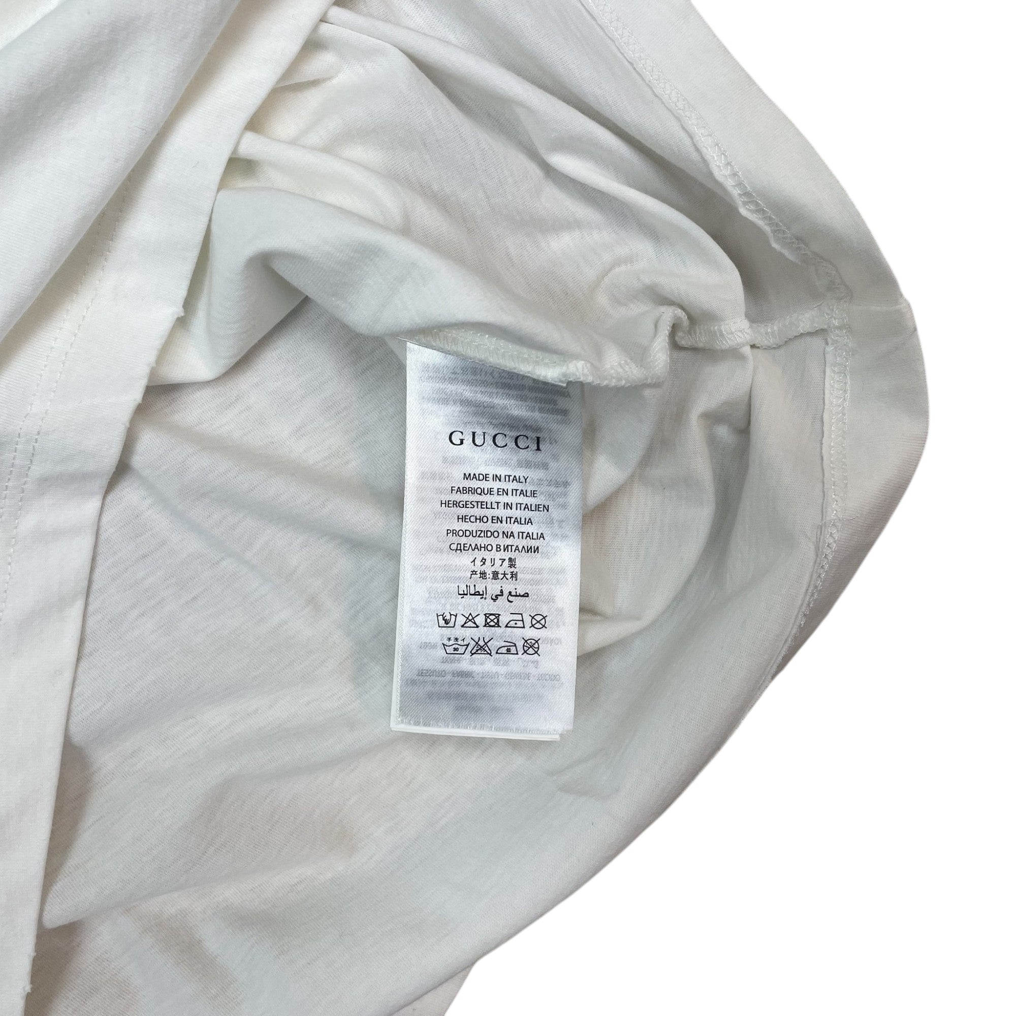 Gucci 2018 Logo Printed & Embroidered Cotton Distressed T-Shirt White (Size L)