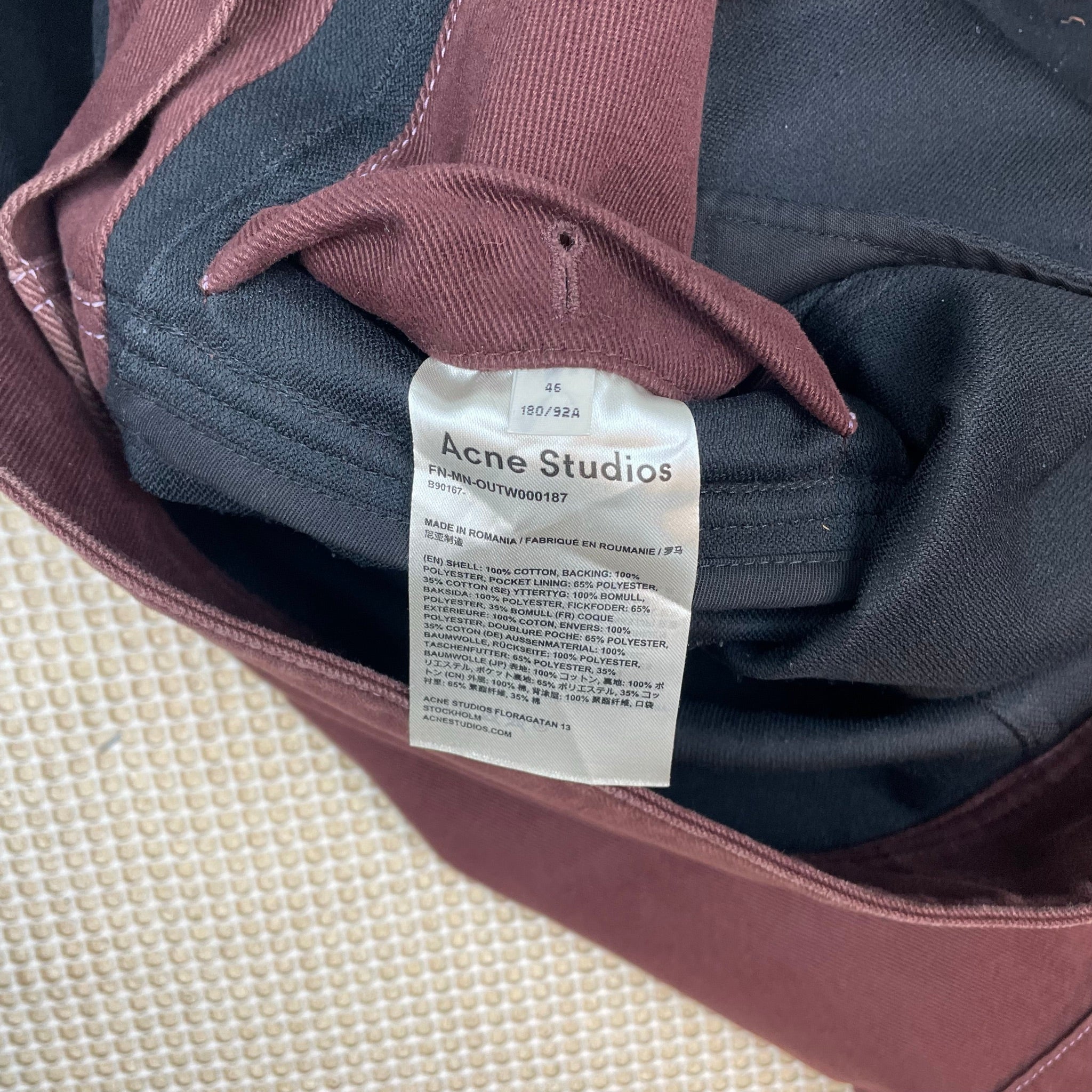 Acne Studios FN-MN-OUTW000187 Denim Jacket Maroon (Size 46)