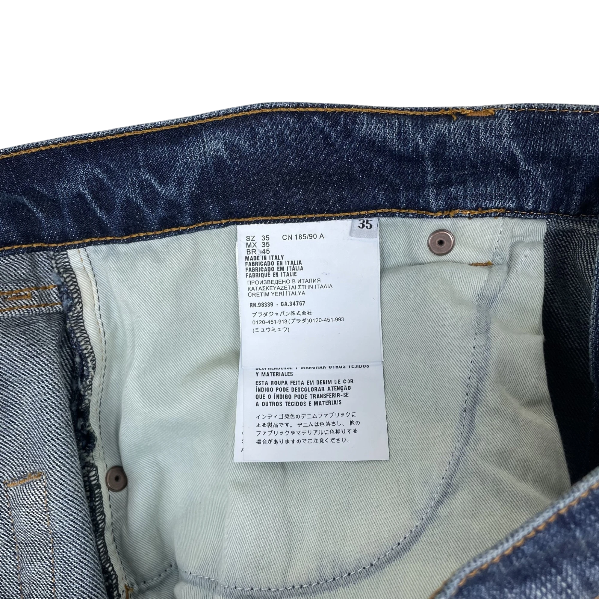 Prada Triangle Plaque Logo Jeans Washed Blue (Size 35”)
