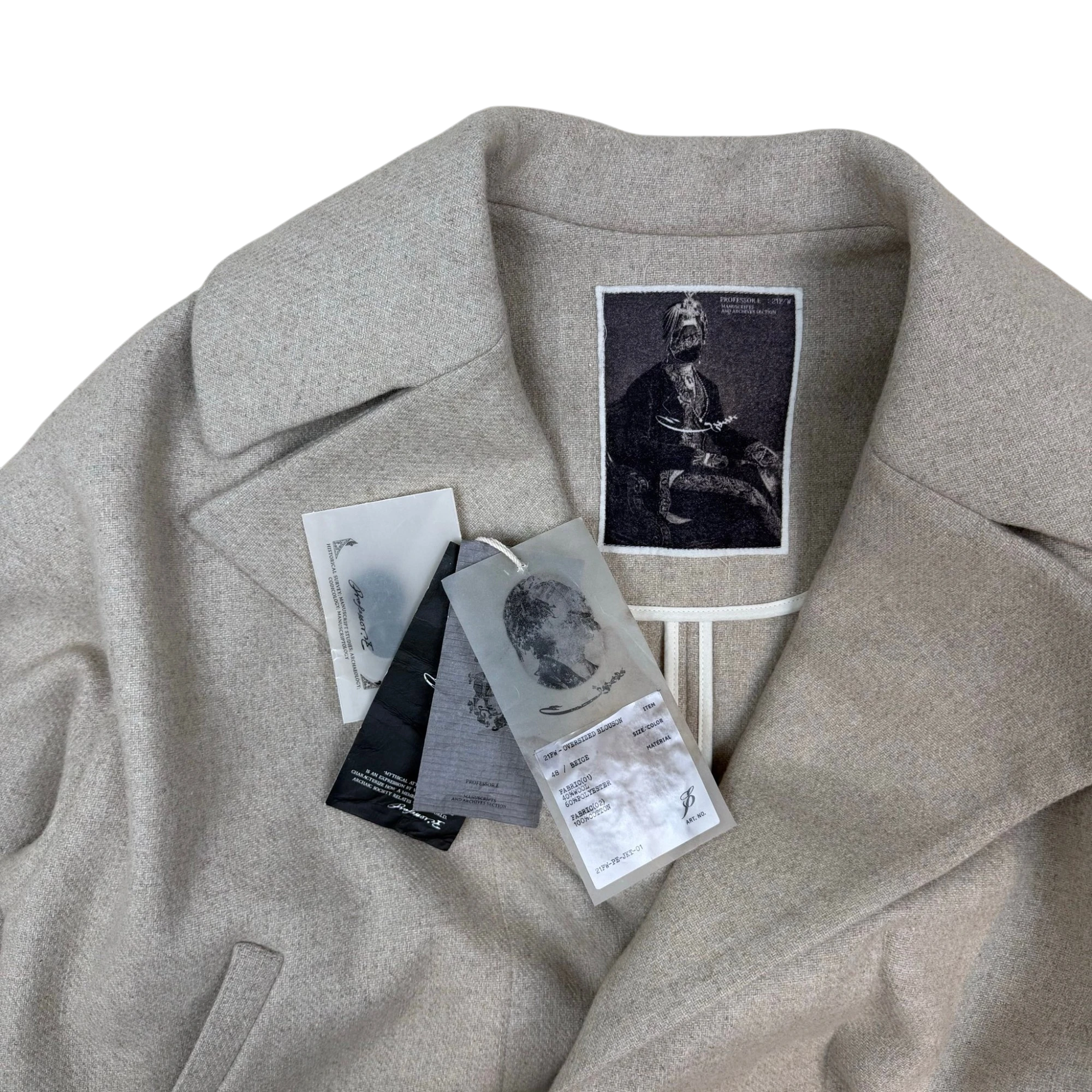 Professor.E FW21 Wool Cropped Distressed Blazer Beige (Size 48/Fits M-XL)