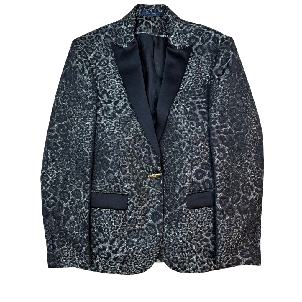 Cavalli Class Single Breasted Leopard Print Blazer Grey / Black (Size XS)