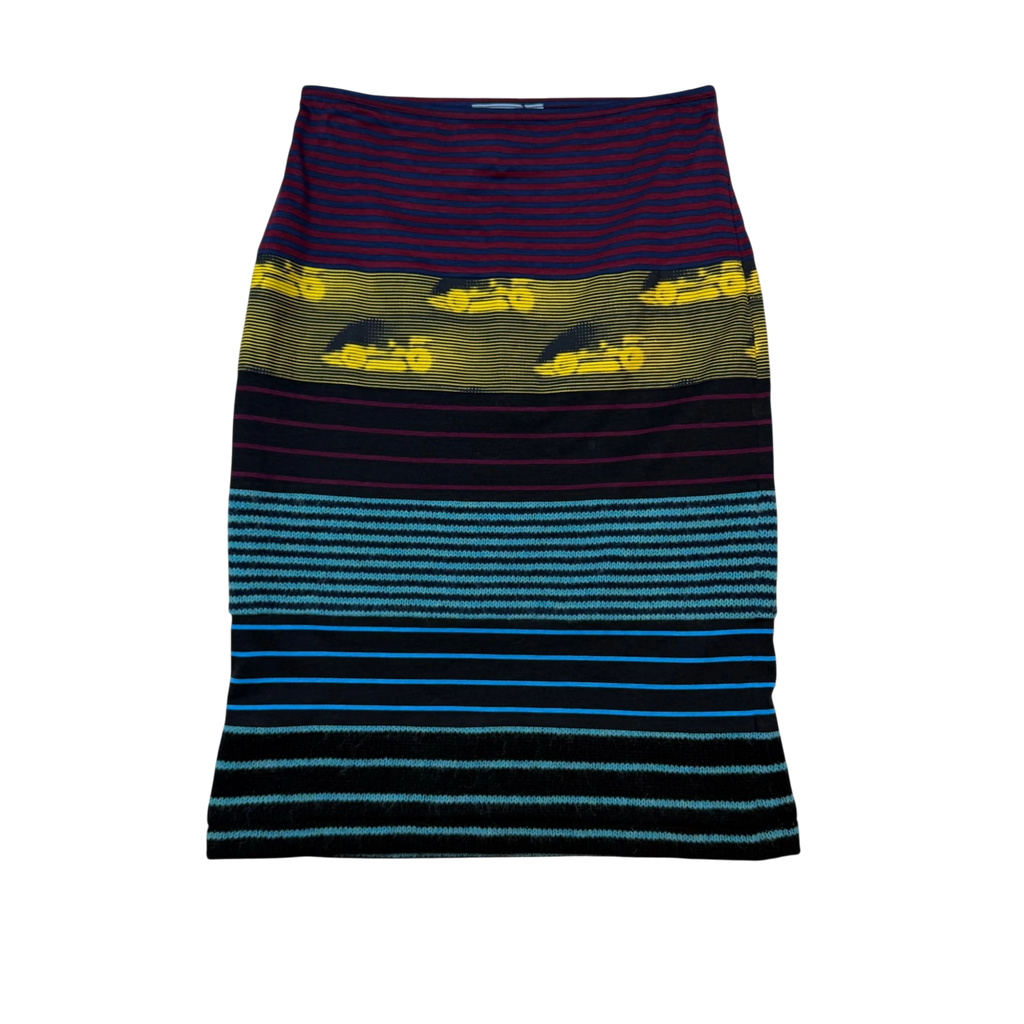 Prada SS15 Knit Docking Textile Skirt Black Multi (Size 40)