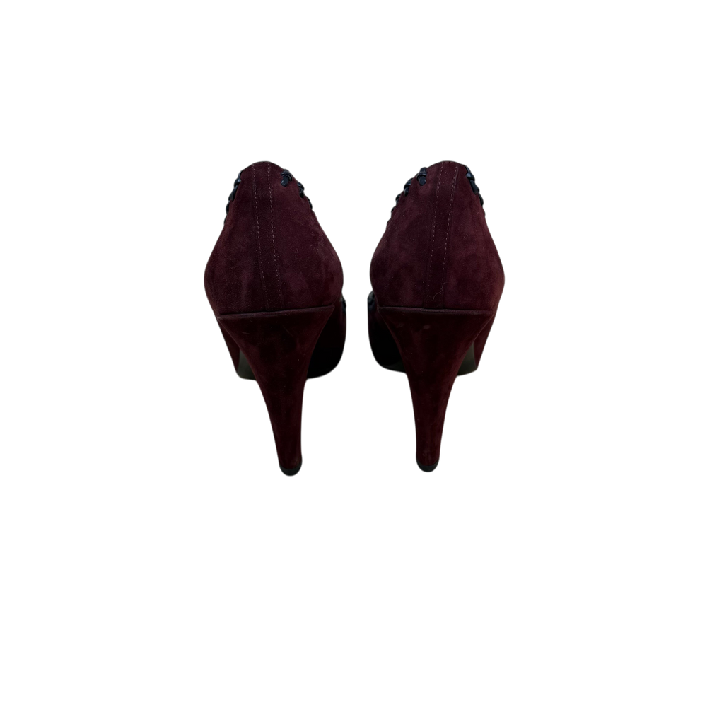 Chanel Whipstitched CC Cap Toe Suede/Leather Pumps Burgundy (Size EU40.5)