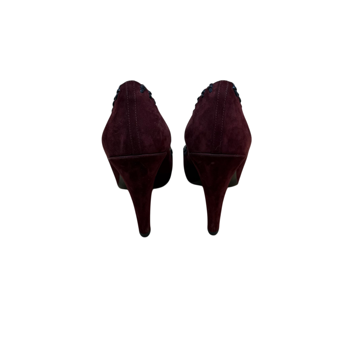 Chanel Whipstitched CC Cap Toe Suede/Leather Pumps Burgundy (Size EU40.5)