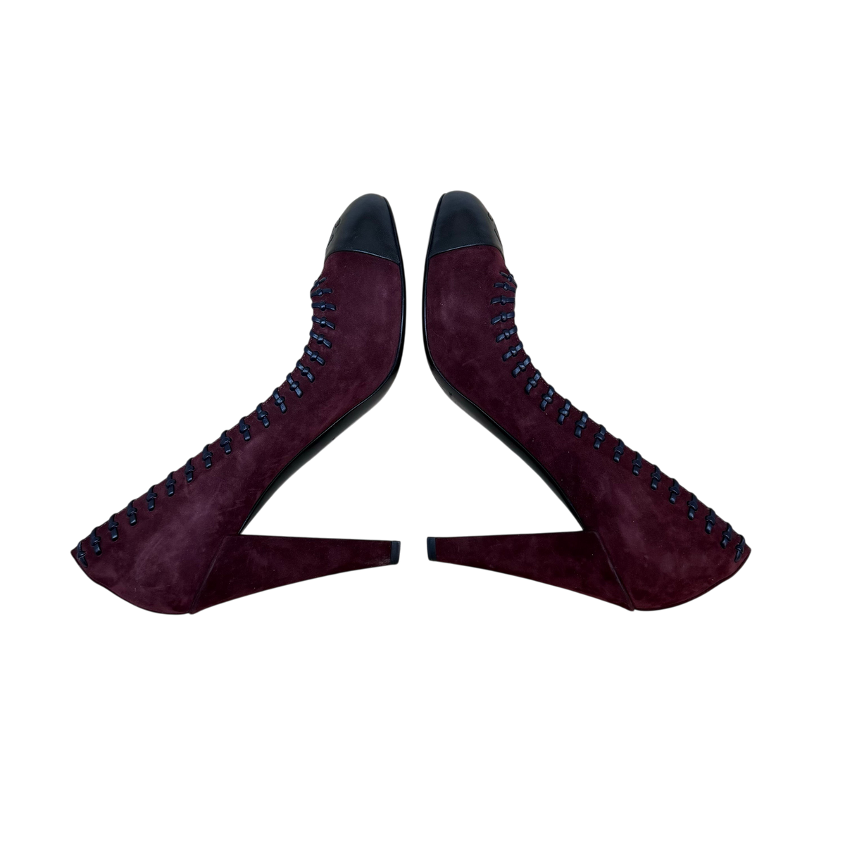 Chanel Whipstitched CC Cap Toe Suede/Leather Pumps Burgundy (Size EU40.5)
