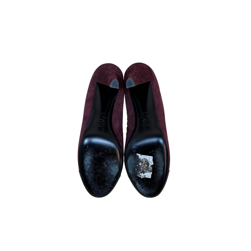 Chanel Whipstitched CC Cap Toe Suede/Leather Pumps Burgundy (Size EU40.5)