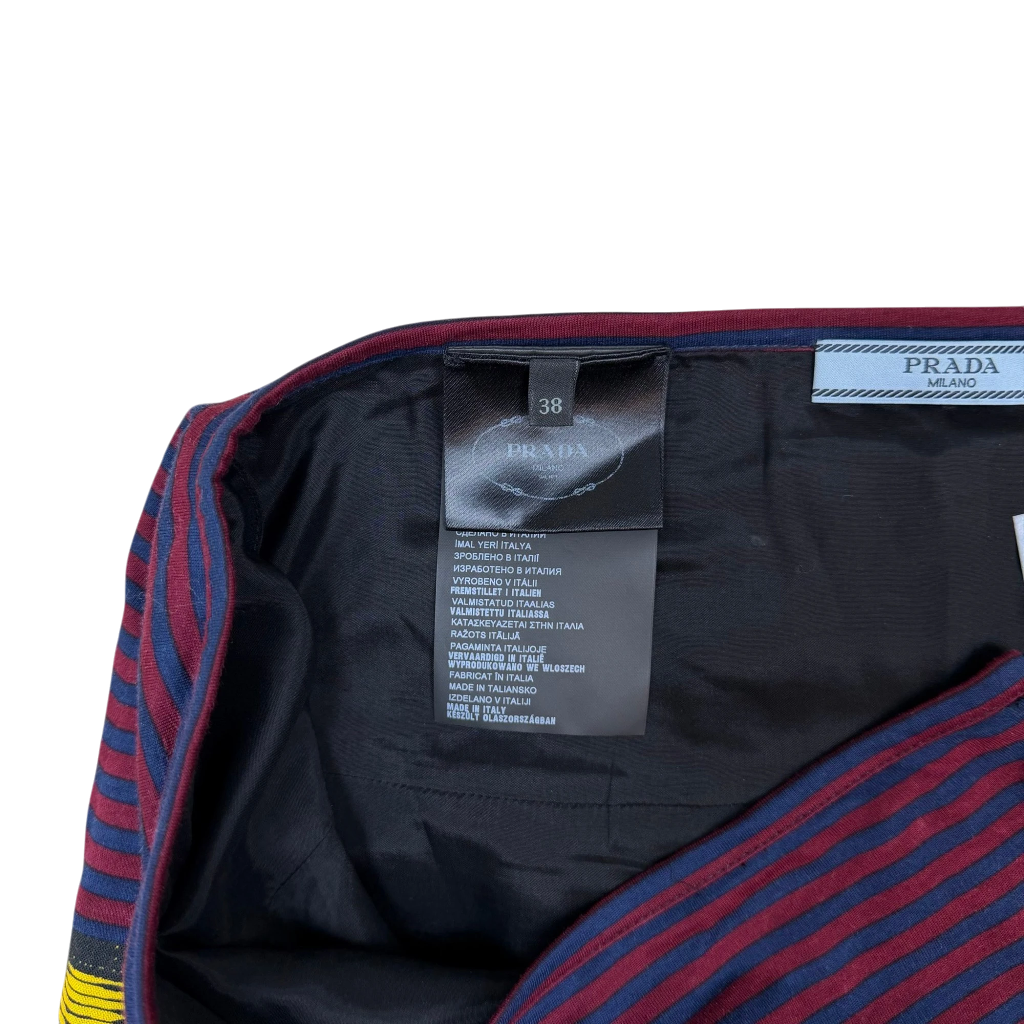 Prada SS15 Knit Docking Textile Skirt Black Multi (Size 40)