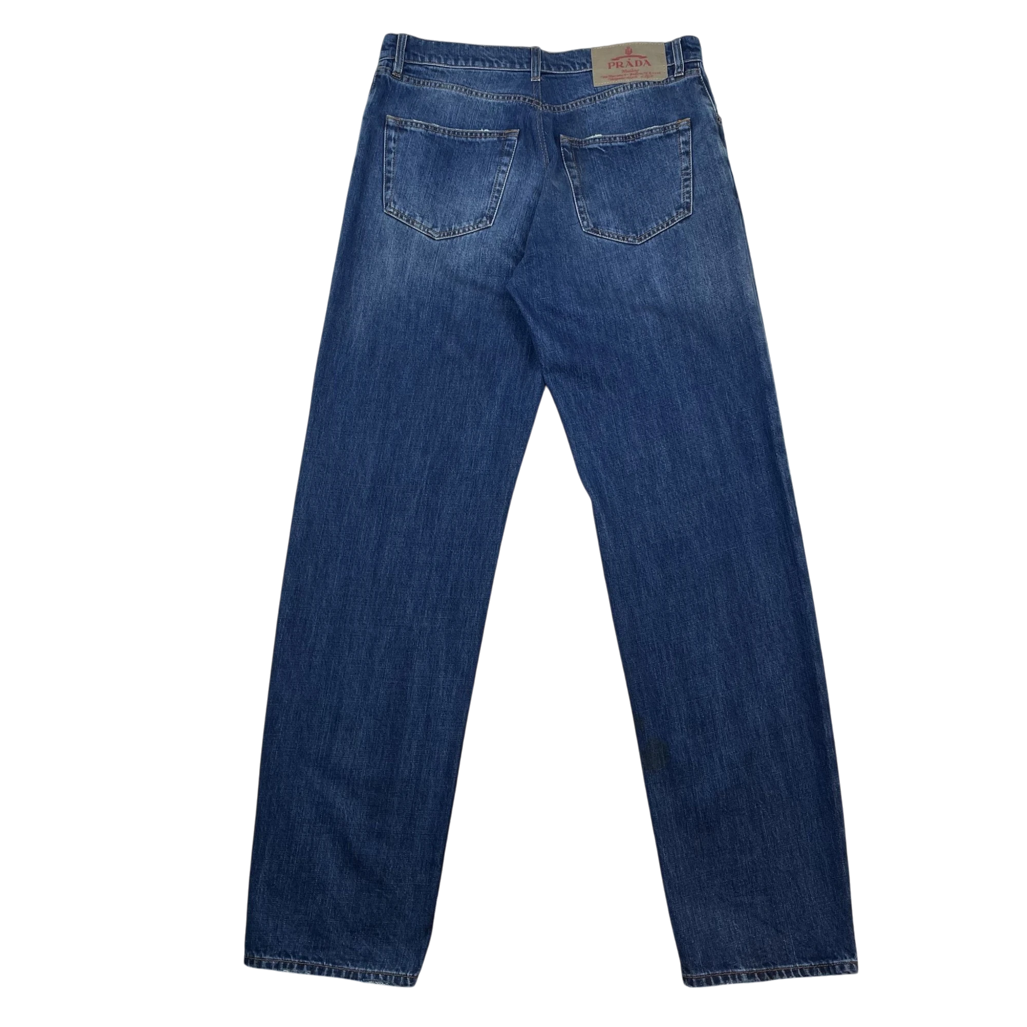 Prada Triangle Plaque Logo Jeans Washed Blue (Size 35”)