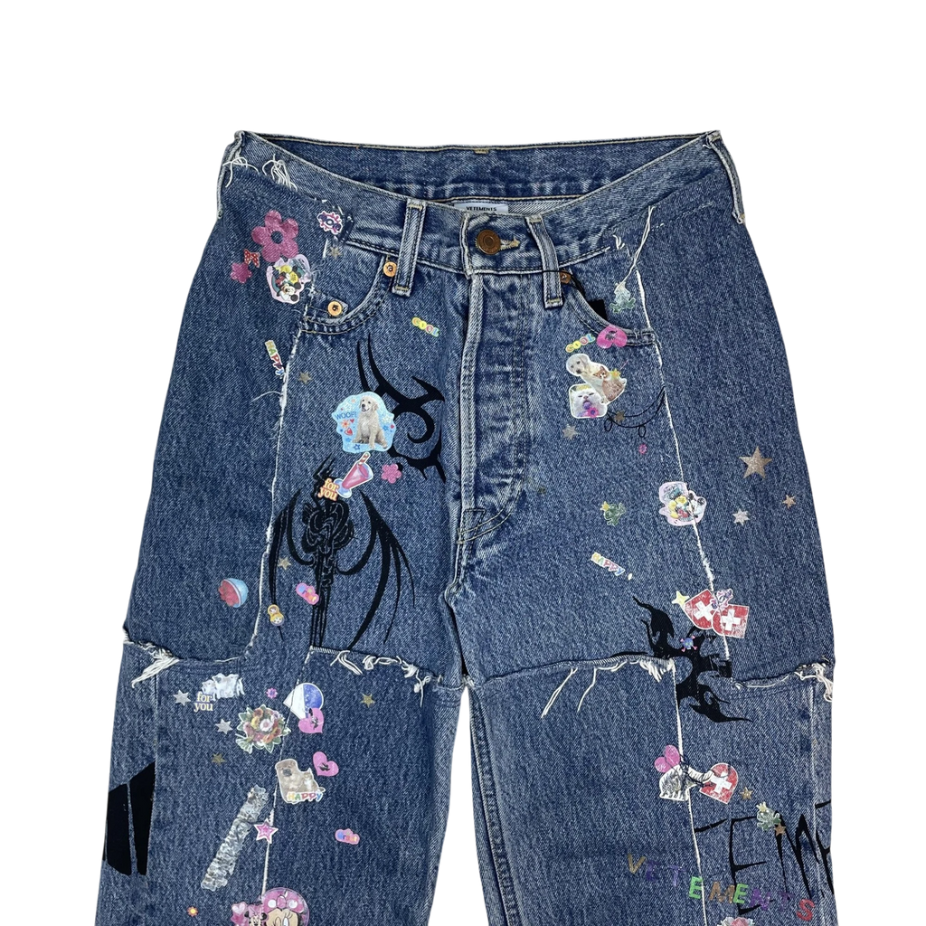 Levi’s x Vetements AW19 Tribal Sticker Patchwork Jeans Blue (Size XS)