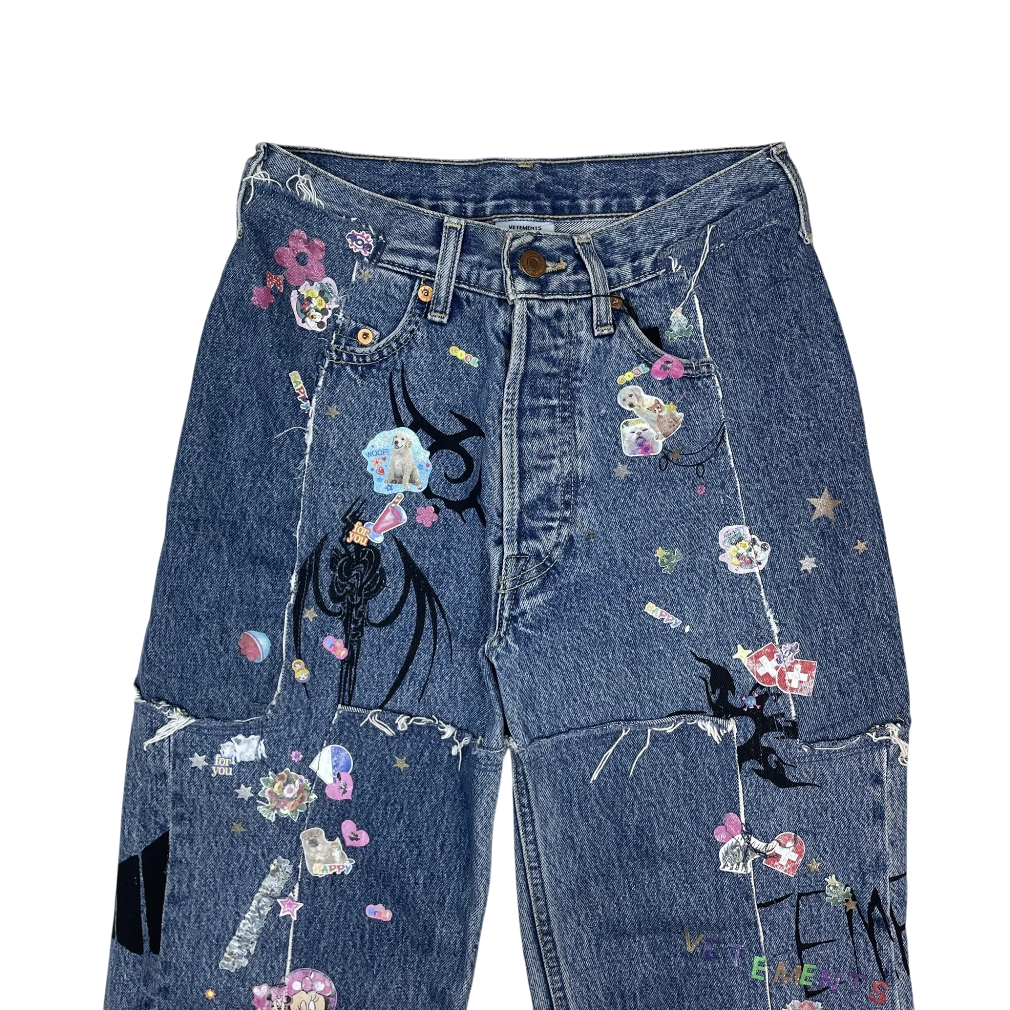 Levi’s x Vetements AW19 Tribal Sticker Patchwork Jeans Blue (Size XS)