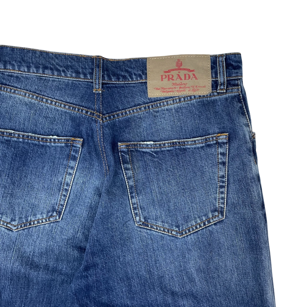 Prada Triangle Plaque Logo Jeans Washed Blue (Size 35”)