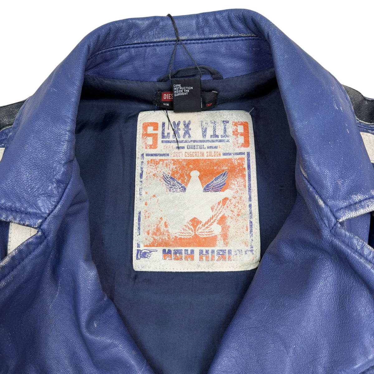 Diesel 2005 Leather Biker Jacket Blue/White (Size L)