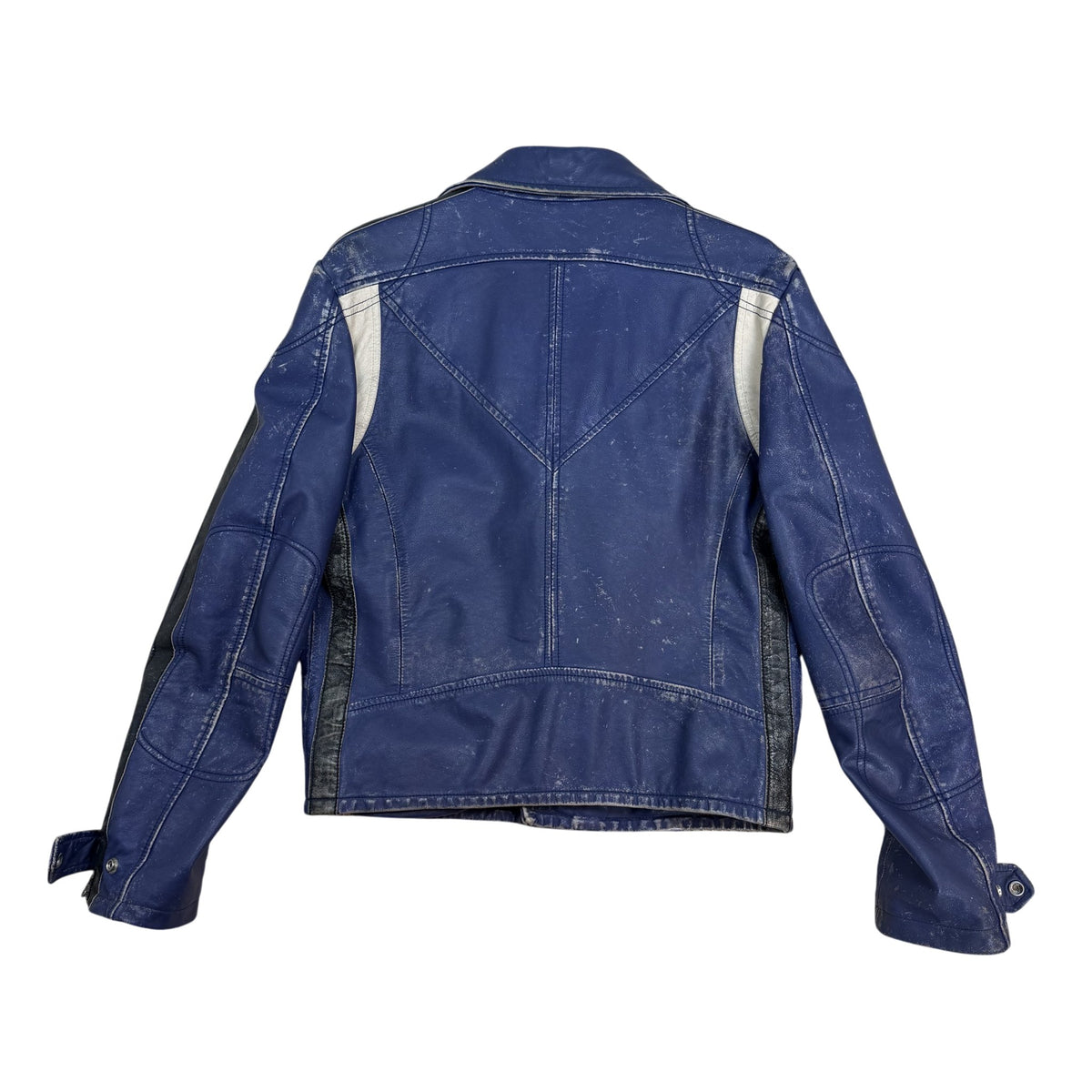 Diesel 2005 Leather Biker Jacket Blue/White (Size L)