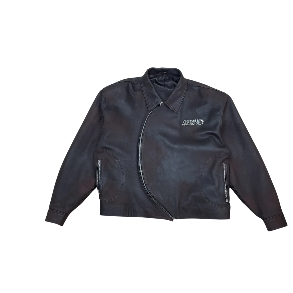 WMO Curved Zip Leather Jacket Ombre Brown (Fits L)