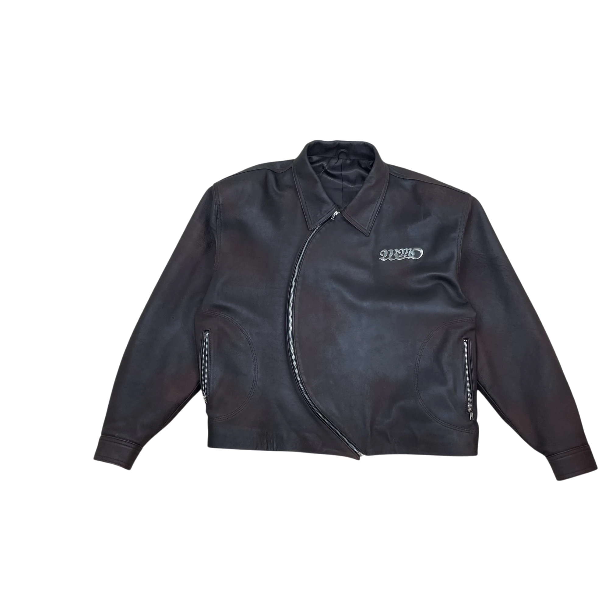 WMO Curved Zip Leather Jacket Ombre Brown (Fits L)