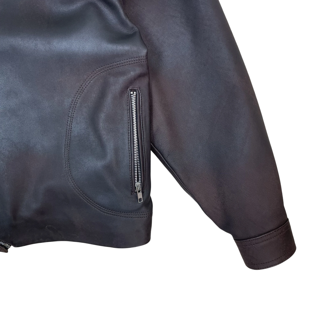 WMO Curved Zip Leather Jacket Ombre Brown (Fits L)