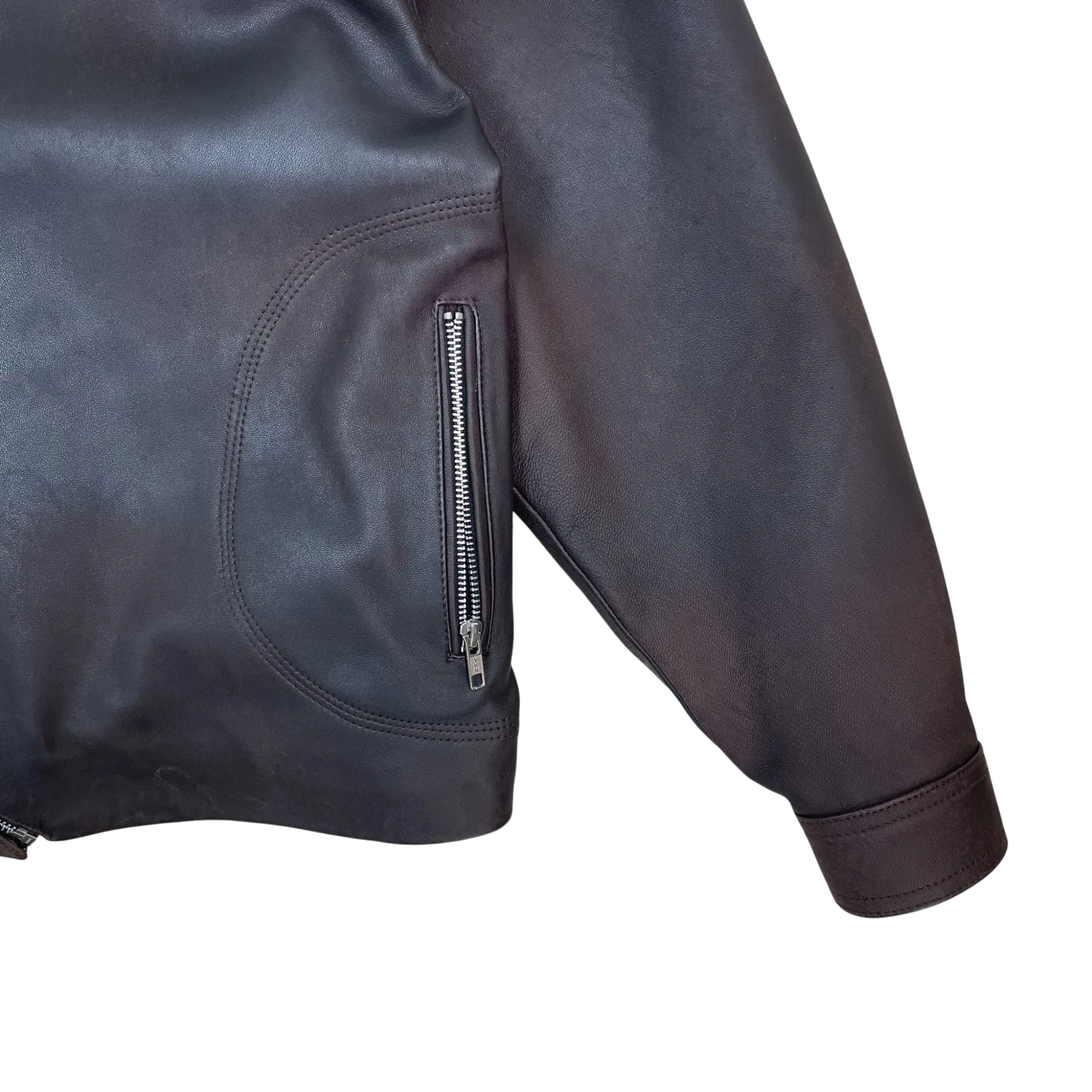 WMO Curved Zip Leather Jacket Ombre Brown (Fits L)