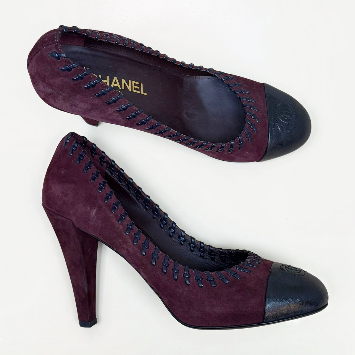 Chanel CC Cap Toe Suede Pumps Burgundy (EU40.5)