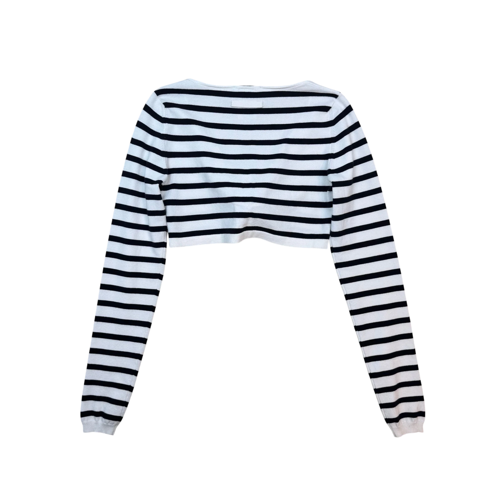 Jean Paul Gaultier Striped Appliqué Flower Crop Top Black/White (Size M Womens)