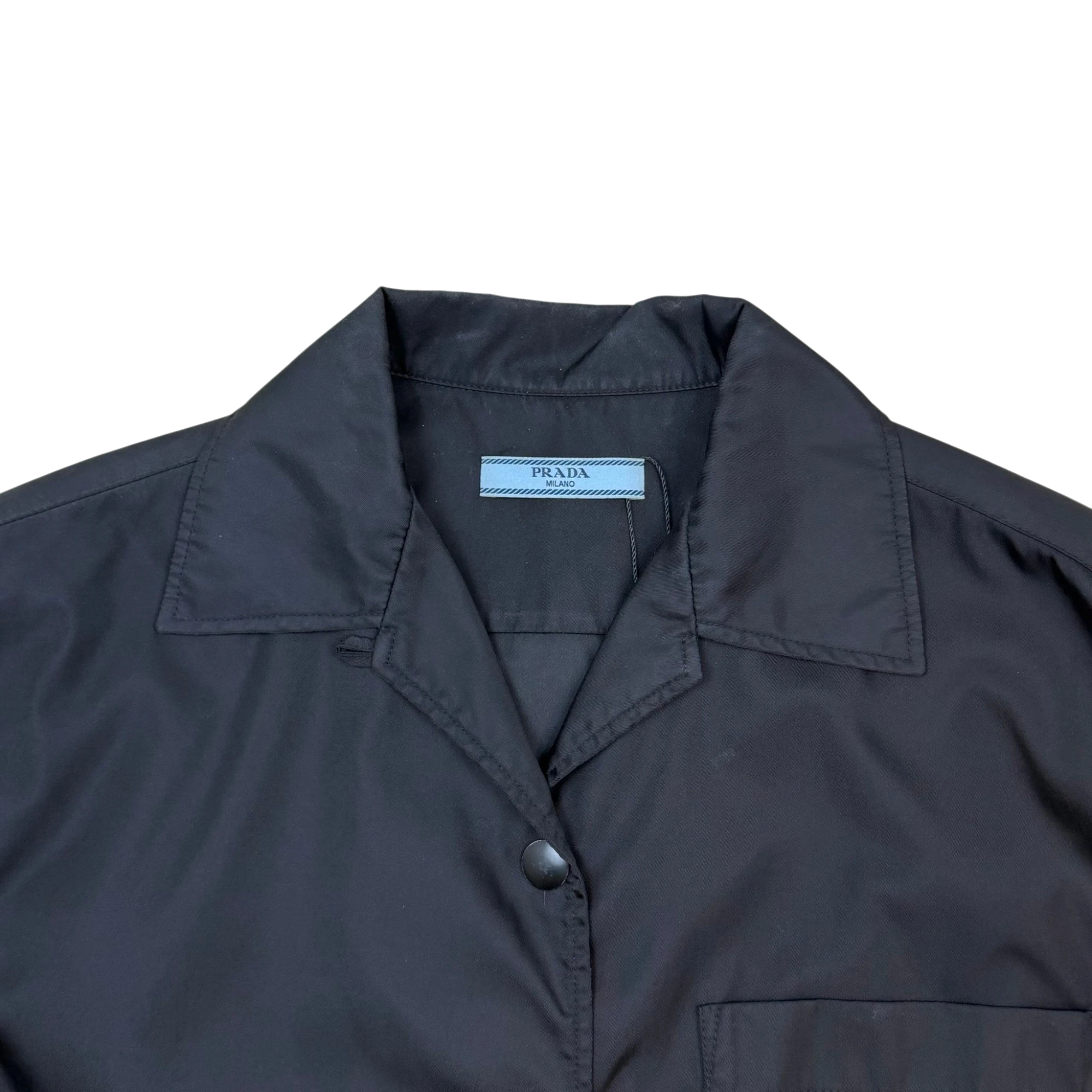 Prada Re-Nylon Triangle Logo-Appliqué Short Sleeve Button-Up Shirt Black (Fits S Mens)
