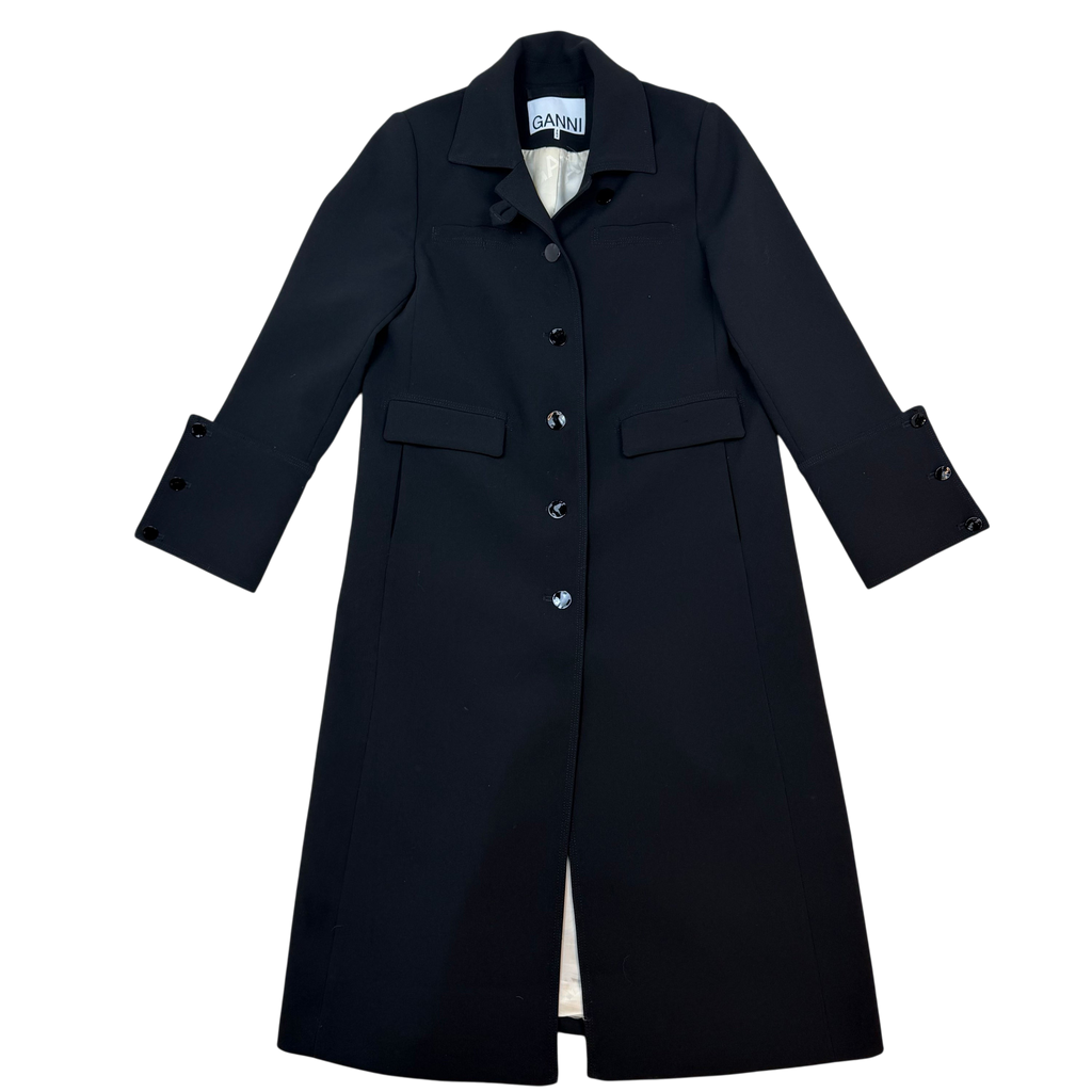 Ganni Long Overcoat Black (Size 34)