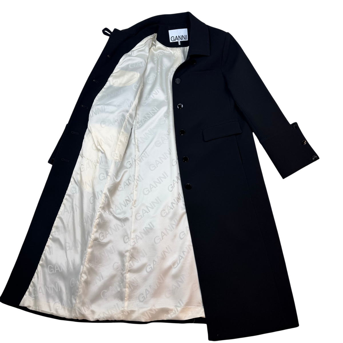 Ganni Long Overcoat Black (Size 34)