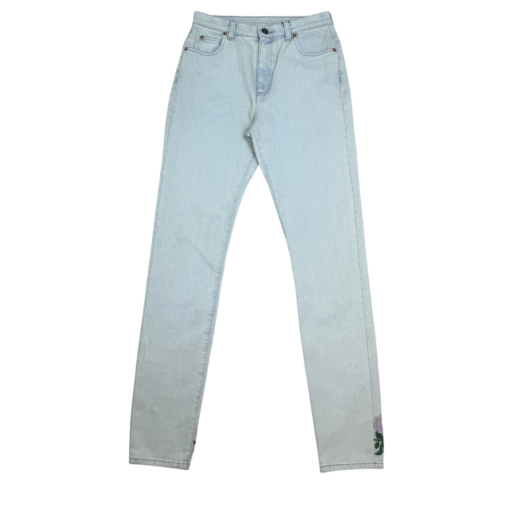 Gucci Light Wash Embroidered Jeans Green (Size 25”)