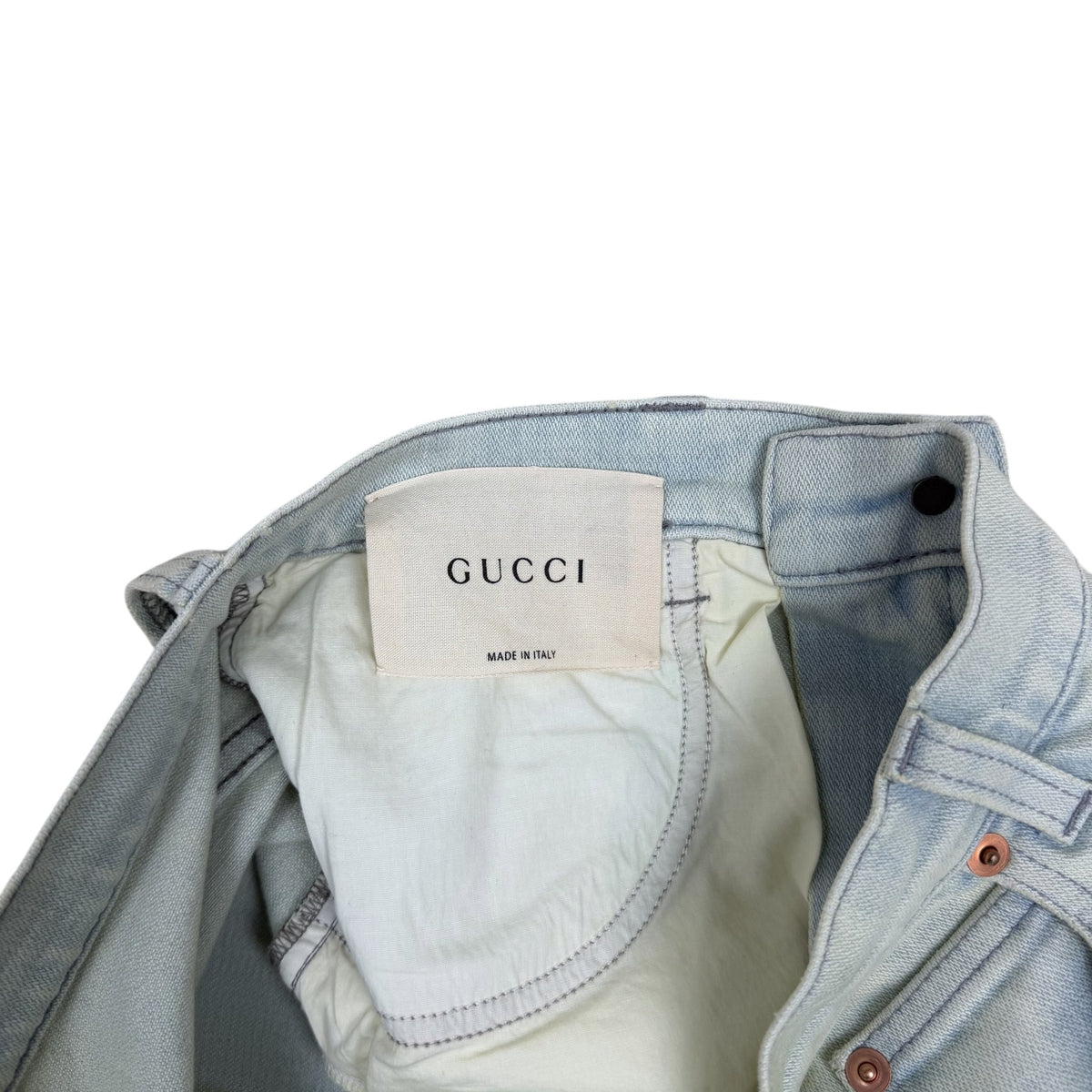 Gucci Light Wash Embroidered Jeans Green (Size 25”)