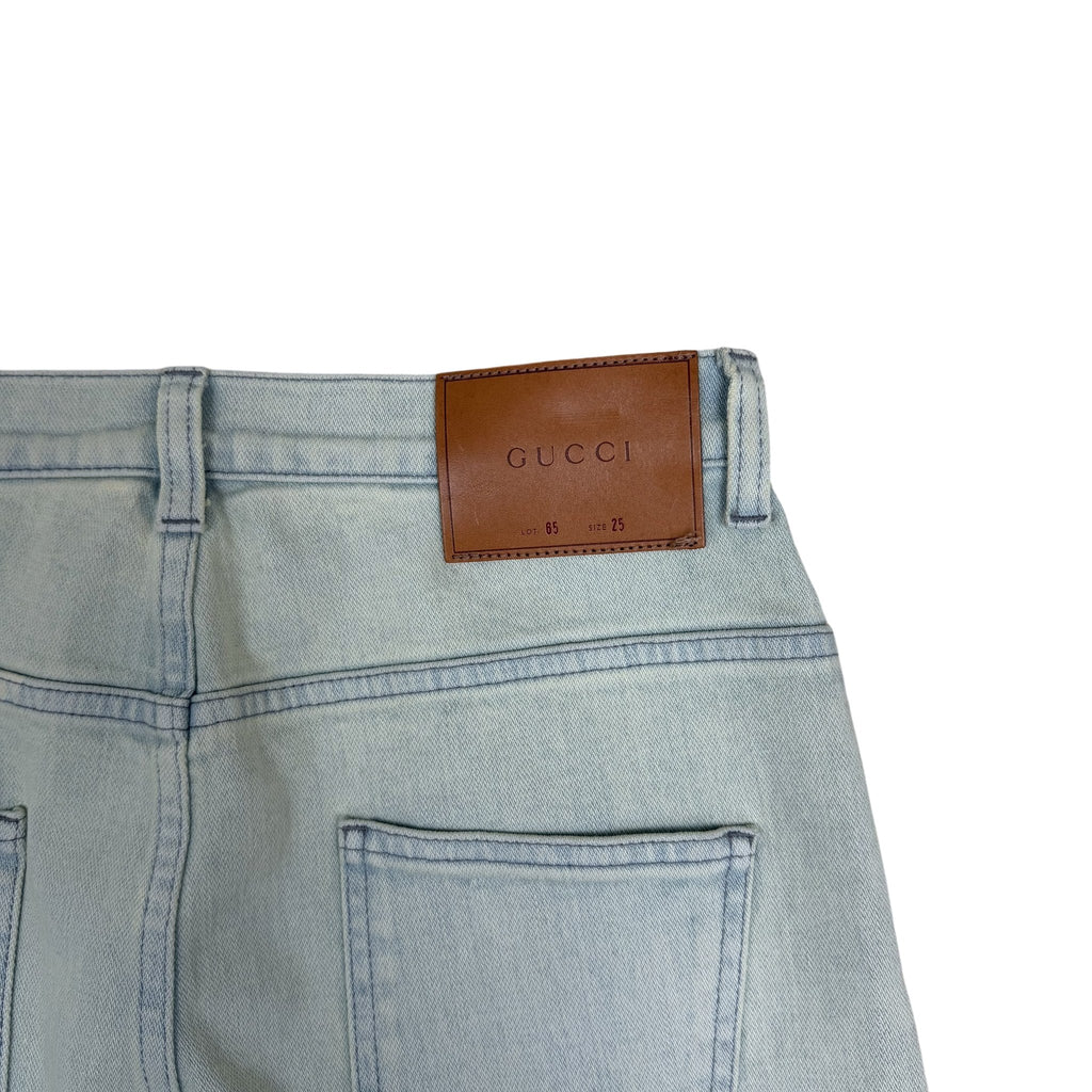 Gucci Light Wash Embroidered Jeans Green (Size 25”)