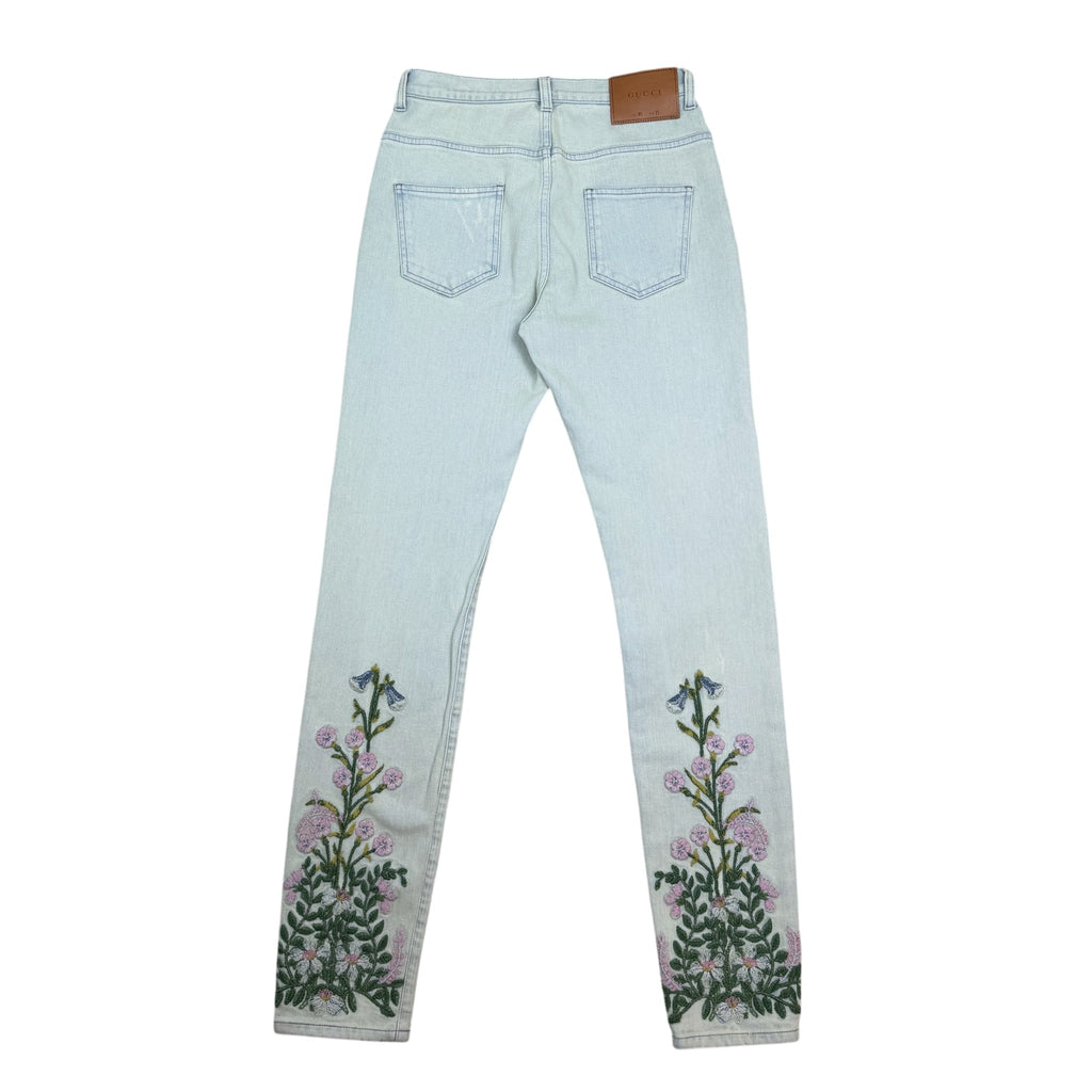 Gucci Light Wash Embroidered Jeans Green (Size 25”)