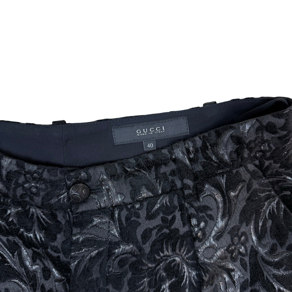 Gucci By Tom Ford 90s Floral Jacquard Studded Trousers Black (Size 40)