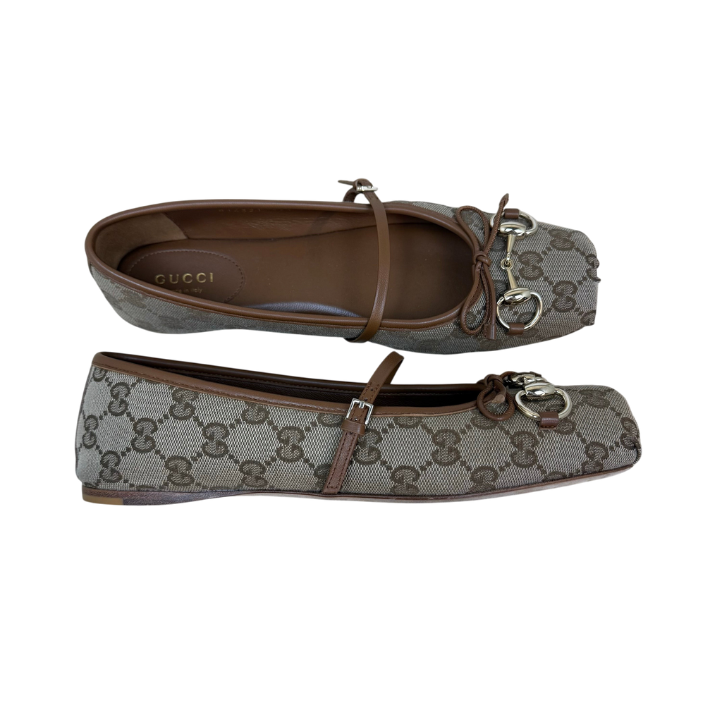 Gucci Horsebit Ballet Flats Beige Monogram (Size EU37.5)
