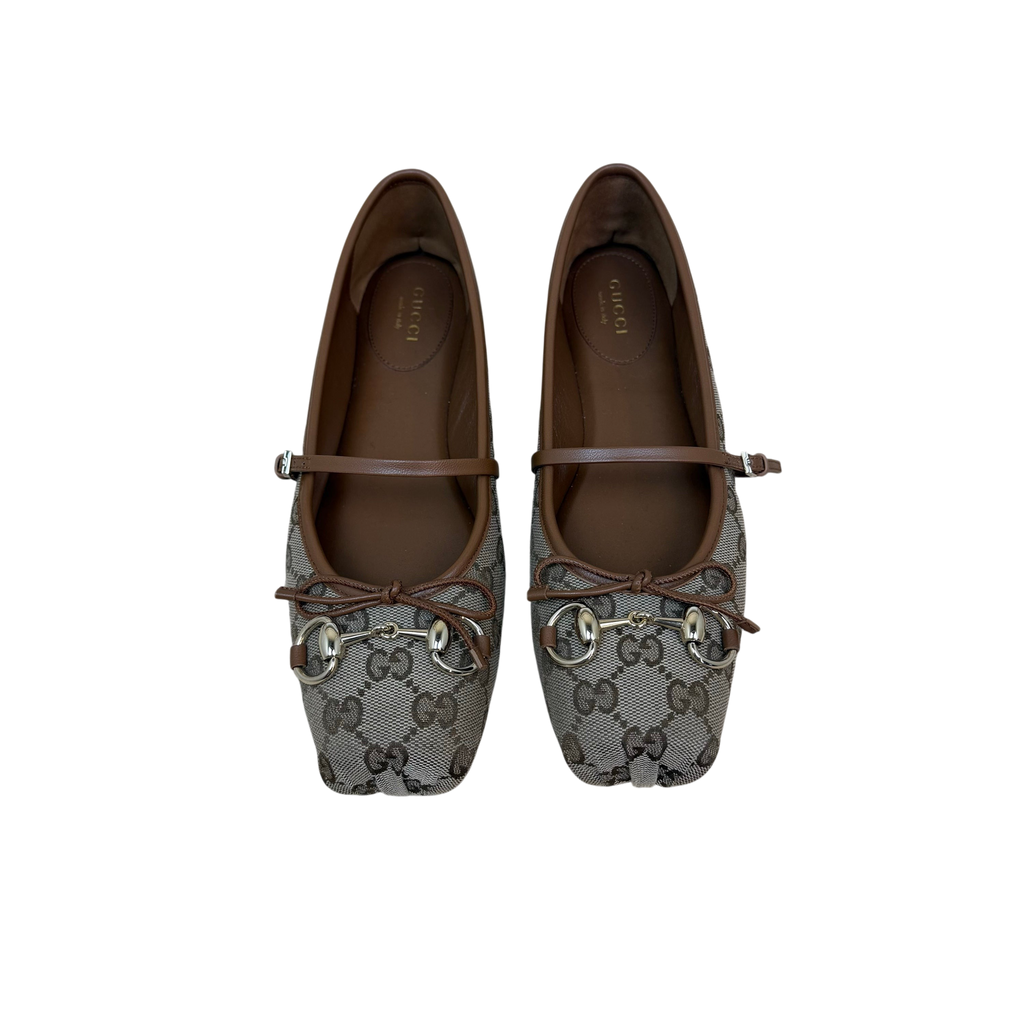 Gucci Horsebit Ballet Flats Beige Monogram (Size EU37.5)