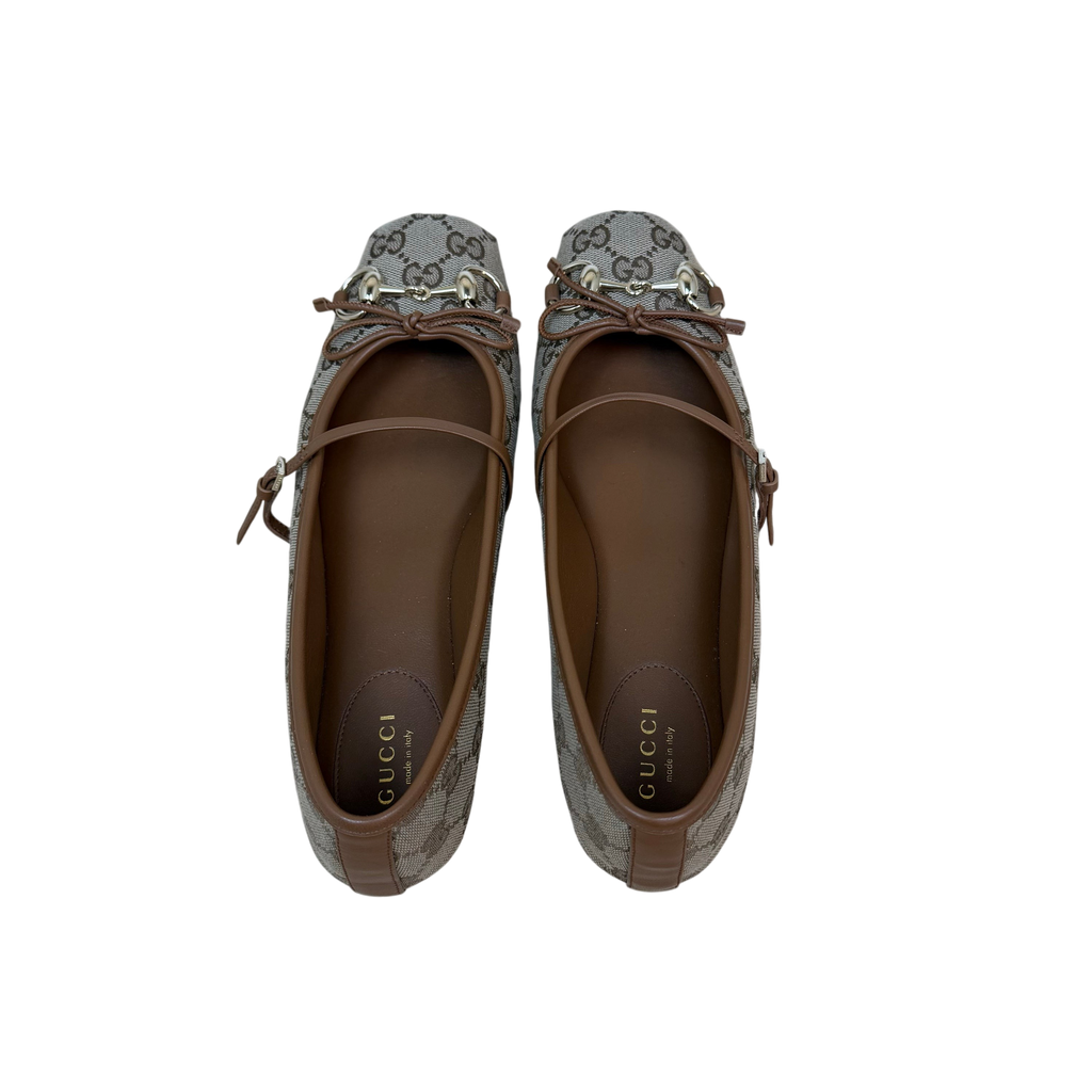 Gucci Horsebit Ballet Flats Beige Monogram (Size EU37.5)