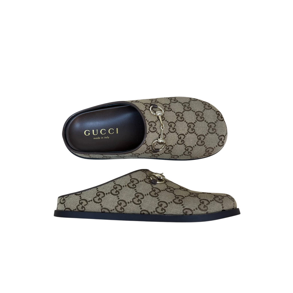 Gucci Horsebit Flat Mules Brown Monogram (Size EU39.5)
