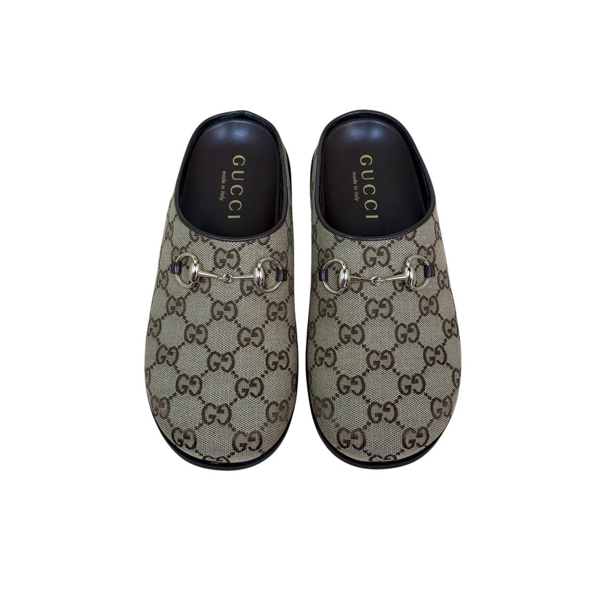 Gucci Horsebit Flat Mules Brown Monogram (Size EU39.5)